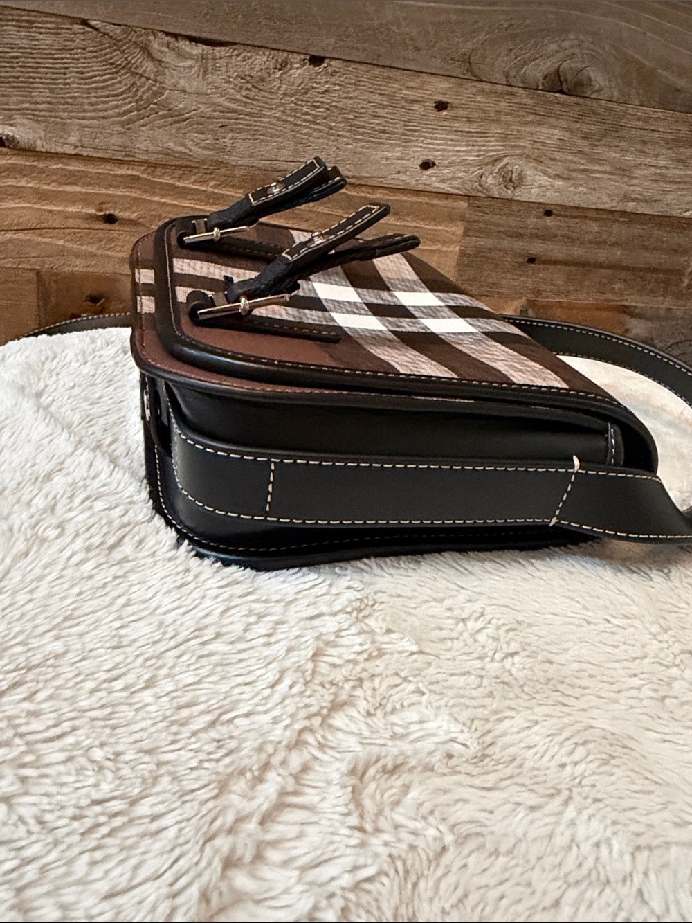Burberry Brown and Black Checked Messenger Bag Unisex - Picture 12 of 14